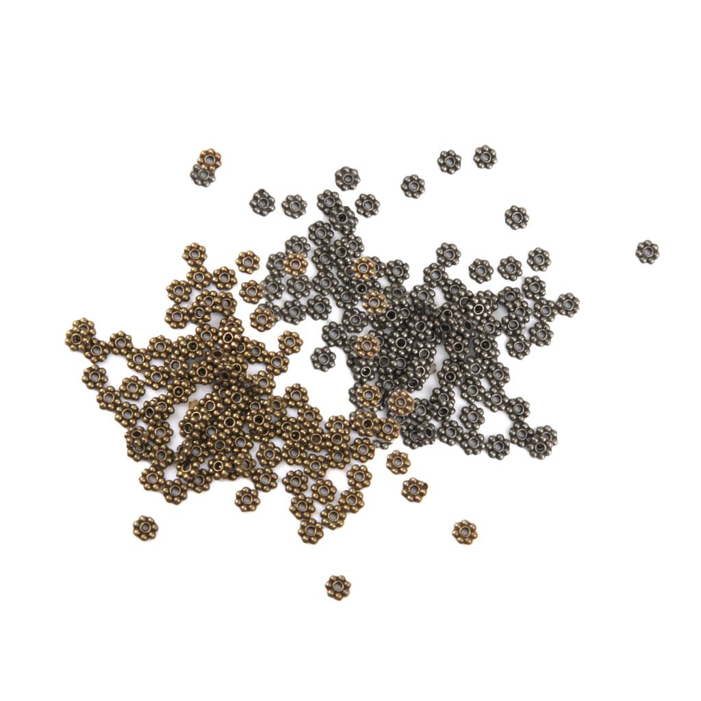 200 Pieces Mixed Snowflake Flower Alloy Spacer Beads Jewelry Findings 4mm