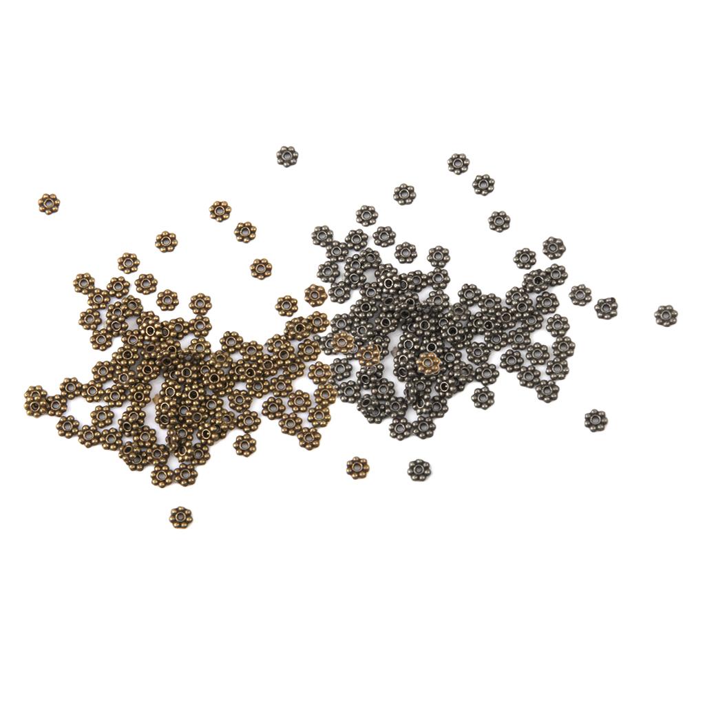 200 Pieces Mixed Snowflake Flower Alloy Spacer Beads Jewelry Findings 4mm