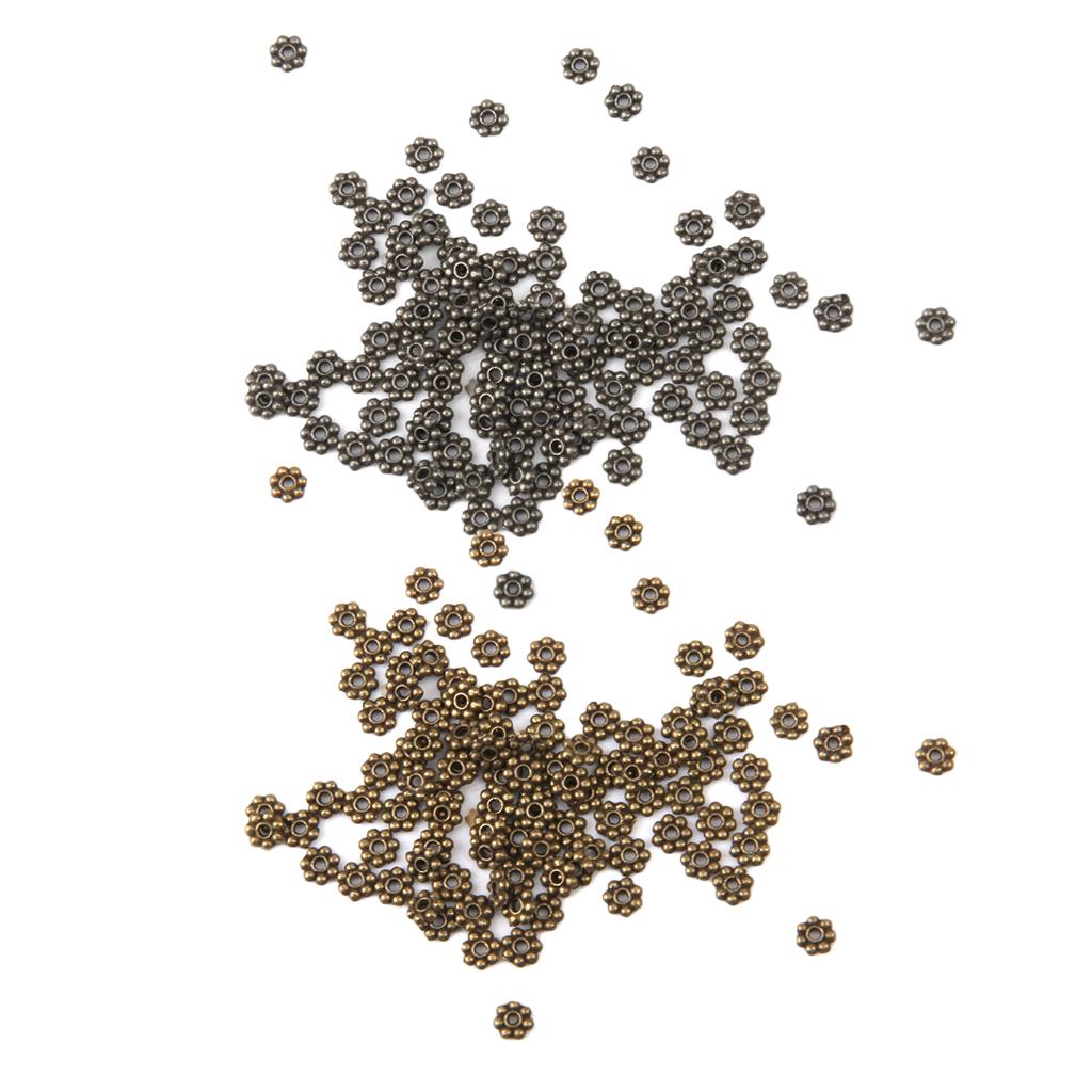 200 Pieces Mixed Snowflake Flower Alloy Spacer Beads Jewelry Findings 4mm