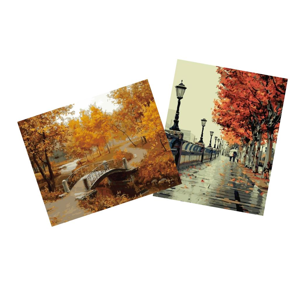 2 Sets Frameless DIY Painting By Numbers Kits Canvas Painting Art Pictures