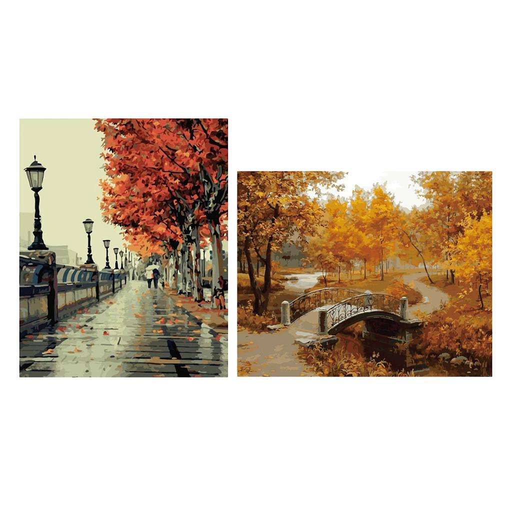 2 Sets Frameless DIY Painting By Numbers Kits Canvas Painting Art Pictures