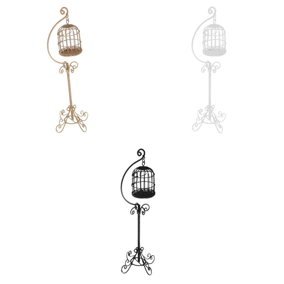 3 Pieces 1:12 Scale Metal Bird Cages with Stand Dollhouse Miniature