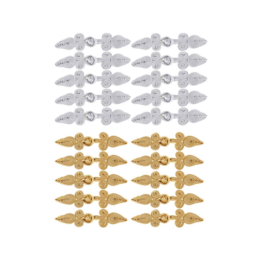 20 Pairs Chinese Frog Closure Buttons Knot Sewing Fasteners Silver/Gold