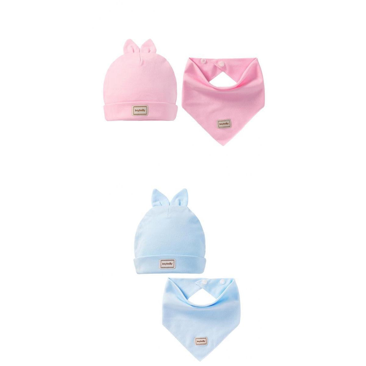 2 Pieces Cotton Beanie Hat Triangle Drool Bib Set for Baby Boy Girls