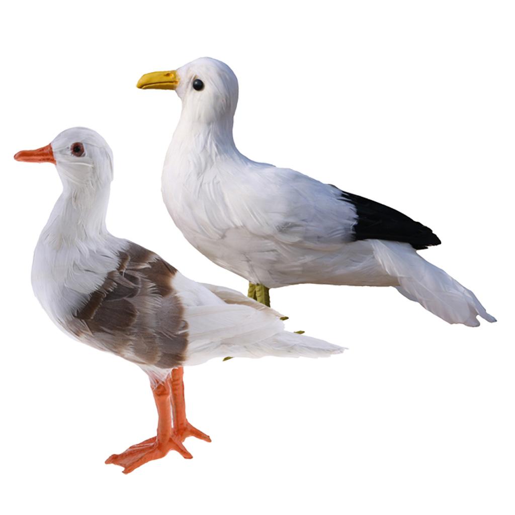2Pcs Artificial Bird Feather Realistic Home Garden Decor Ornament Seagull