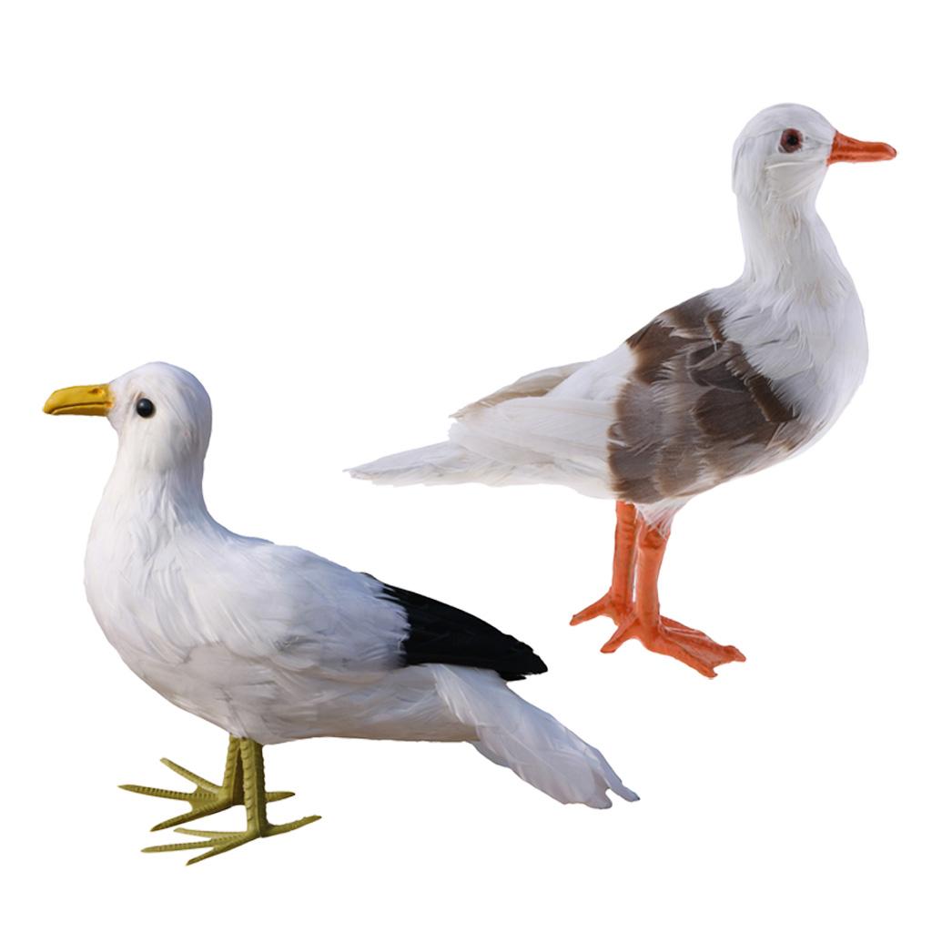 2Pcs Artificial Bird Feather Realistic Home Garden Decor Ornament Seagull