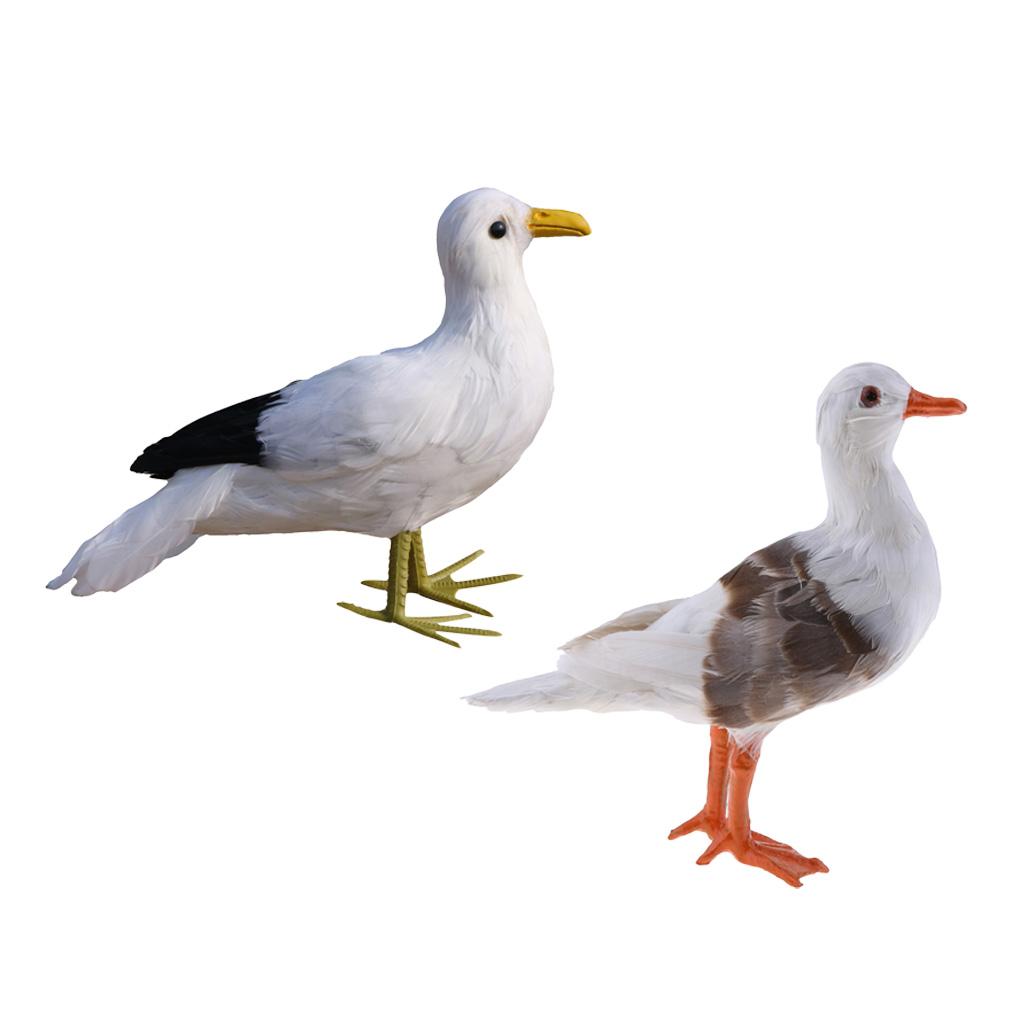 2Pcs Artificial Bird Feather Realistic Home Garden Decor Ornament Seagull