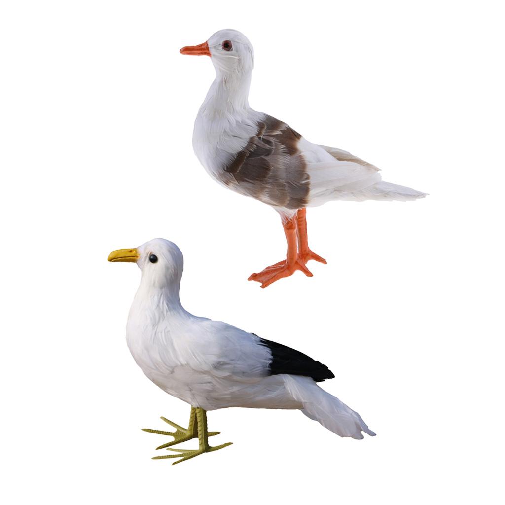 2Pcs Artificial Bird Feather Realistic Home Garden Decor Ornament Seagull