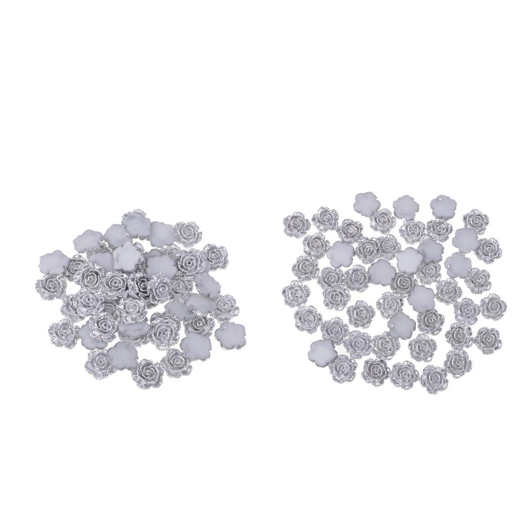 100Pc DIY Silver Resin Flower Flatback Scrapbooking for Phone Craft Applique