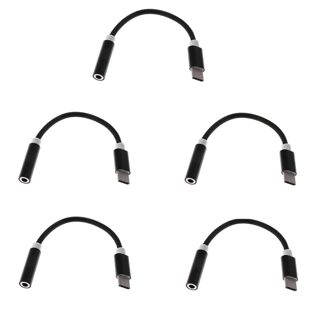 5 X USB-C Type C to 3.5 mm Headphone Jack Adapter Earphone Audio Cable Black