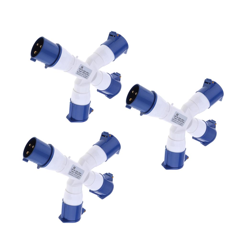 3pcs 220V 32A 3Pin Industrial Site Plug Socket Weatherproof Building 2P+E