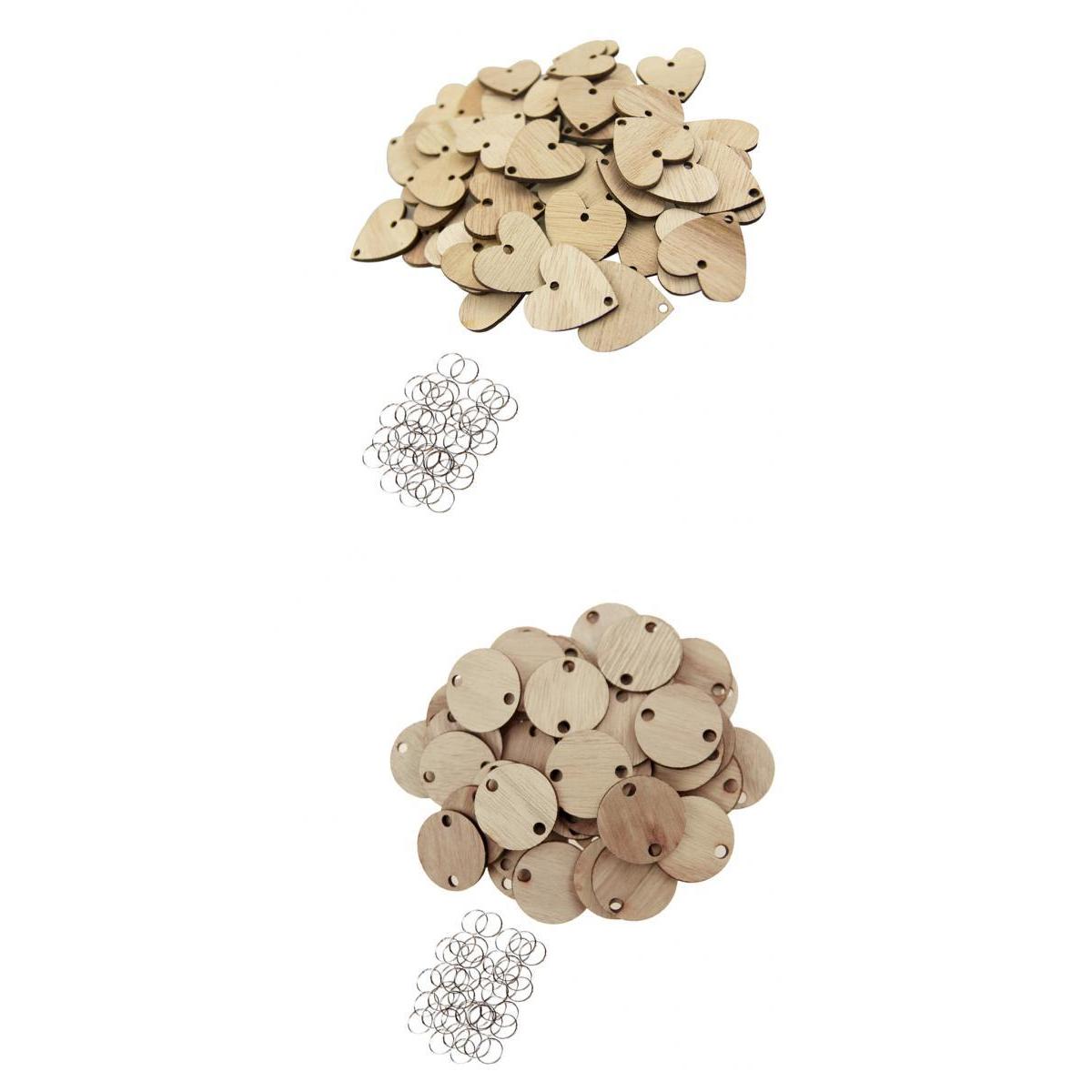 100 Pieces Solid Wooden Grain Chips Circles Discs Board Tags Craft