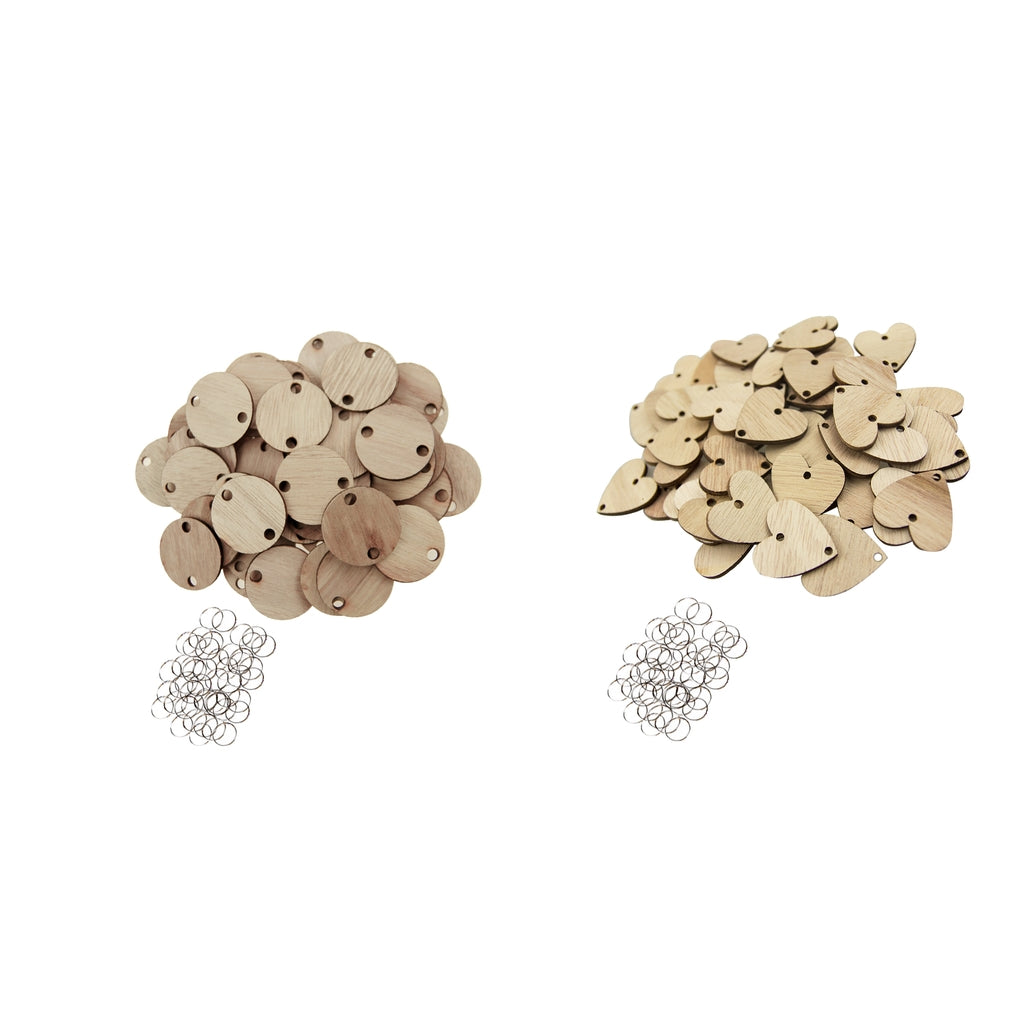 100 Pieces Solid Wooden Grain Chips Circles Discs Board Tags Craft