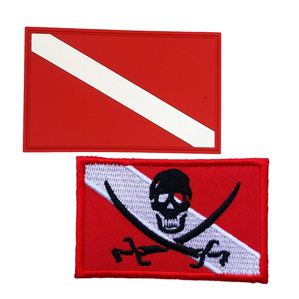 2 Pieces Scuba Diving Dive Diver Down Flag Patch Badge for Backpack Gear Bag