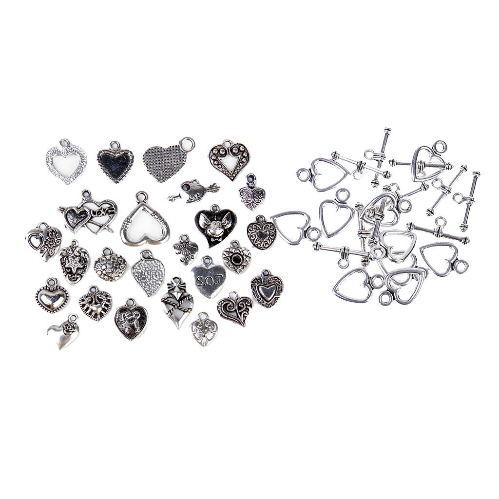 10 Sets Silver Toggle Clasps+25Pcs Alloy Silver Pendants Charms DIY Jewelry