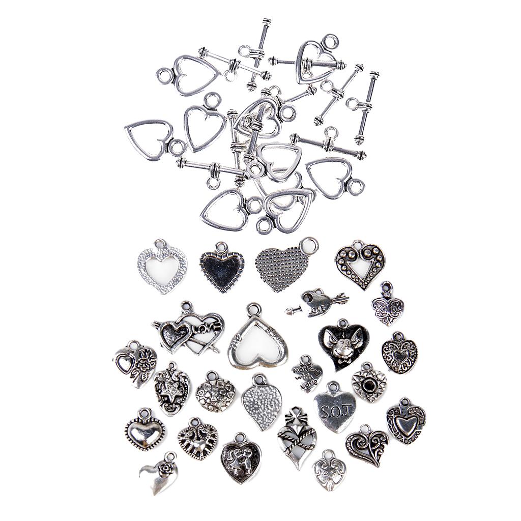 10 Sets Silver Toggle Clasps+25Pcs Alloy Silver Pendants Charms DIY Jewelry