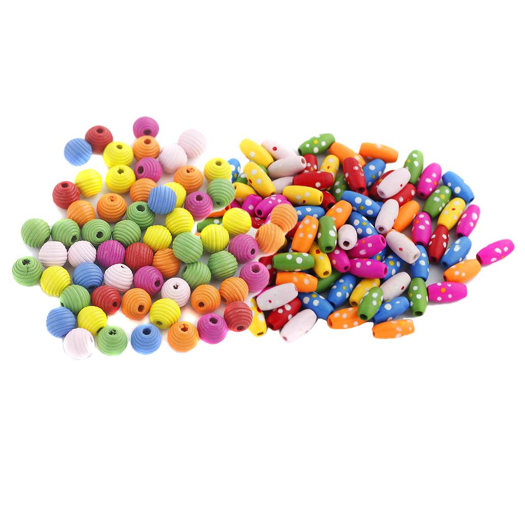 200 Pieces Wooden Barrel Round Bead With Hole for DIY Craft Jewelry Findings