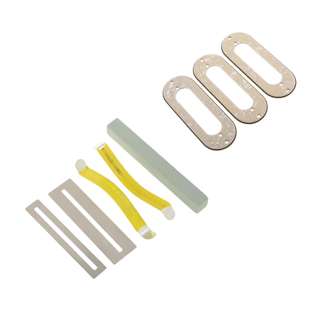 3pcs Guitar Pickup Frame+String Spreaders Fretboard Protector Grinding Stone