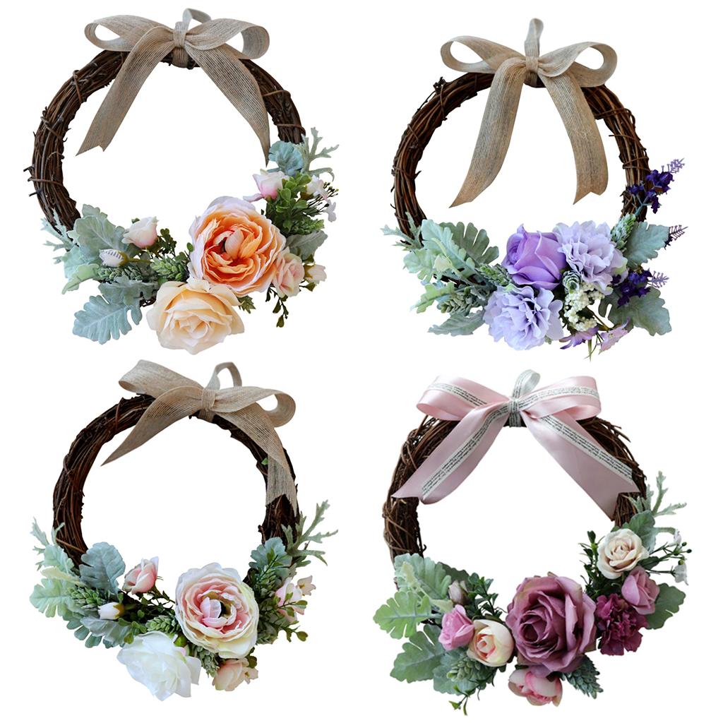 4 Pieces Rattan Artificial Flower Wreath Front Door Garland Wedding Decor