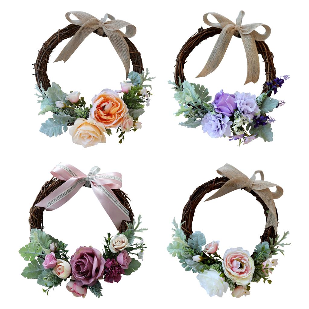 4 Pieces Rattan Artificial Flower Wreath Front Door Garland Wedding Decor