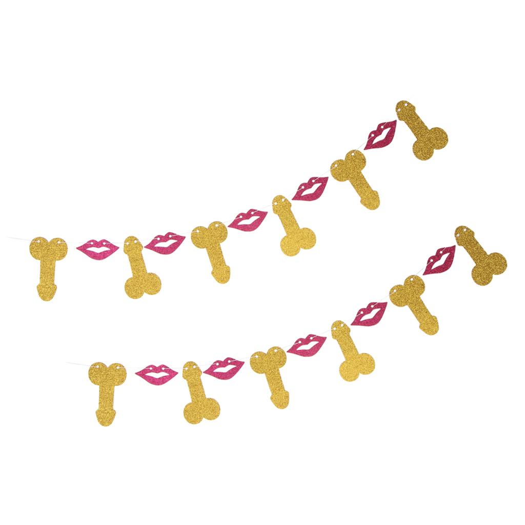 2 Pieces Glitter Willy Lips Bunting Banner Wedding Shower Hanging Decor