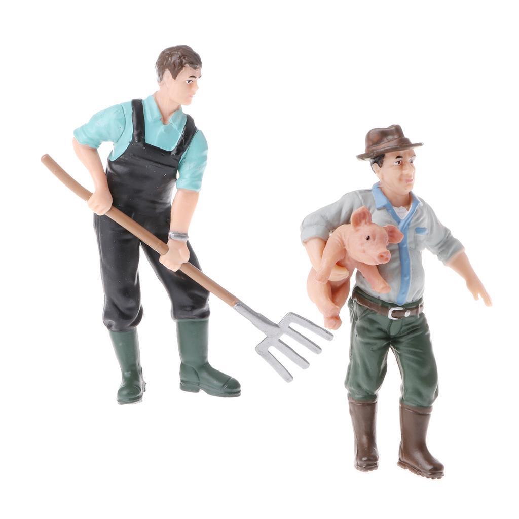2 Pieces Simulation Farmer Model Action Figures Kids Toy Collections Gift