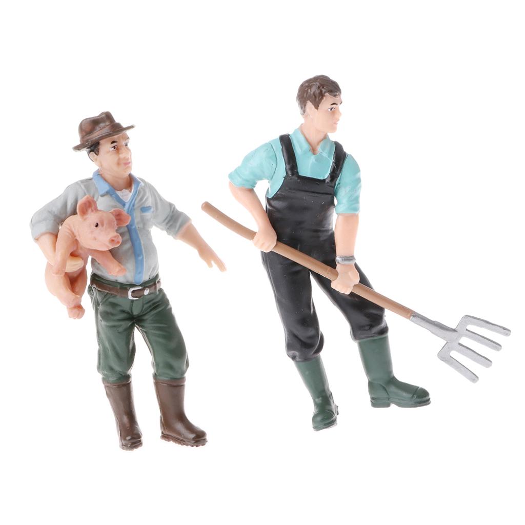 2 Pieces Simulation Farmer Model Action Figures Kids Toy Collections Gift