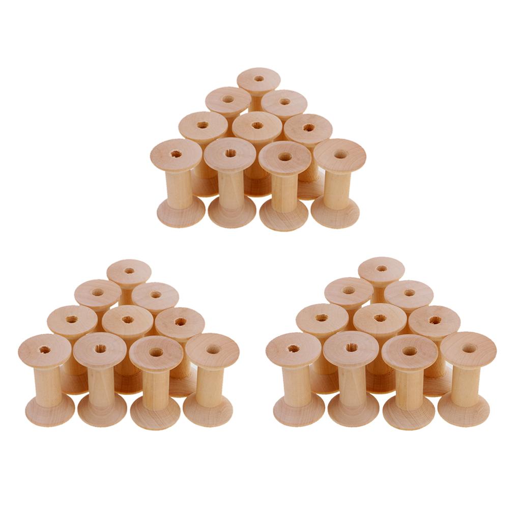 30 Pieces Natural Wooden Empty Thread Spools Sewing Bobbins Sewing Tools