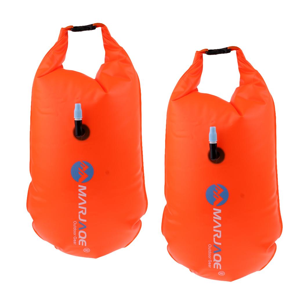 2 Pieces High Visibility Inflatable Dry Bag Open Water Swim Safety Float