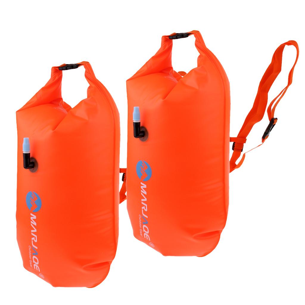 2 Pieces High Visibility Inflatable Dry Bag Open Water Swim Safety Float