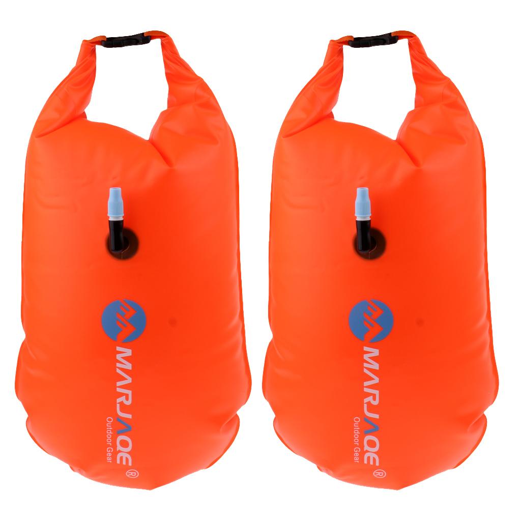 2 Pieces High Visibility Inflatable Dry Bag Open Water Swim Safety Float