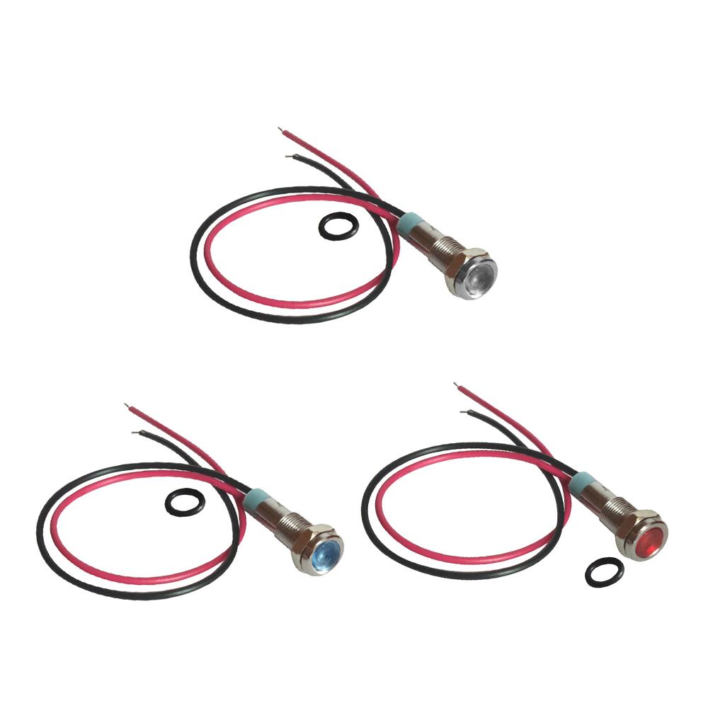 3Pcs 6mm 12V Signal Power Supply LED Metal Indicator Light Lamp Pre-Wired
