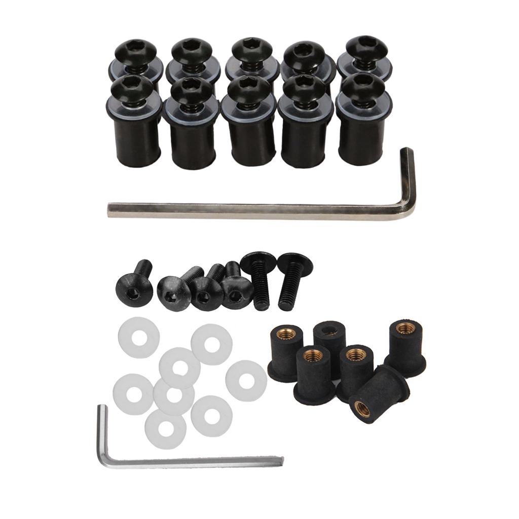 4mm + 5mm Fairing Windscreen Screw Bolt Windshield Mounting Nuts Kit Black