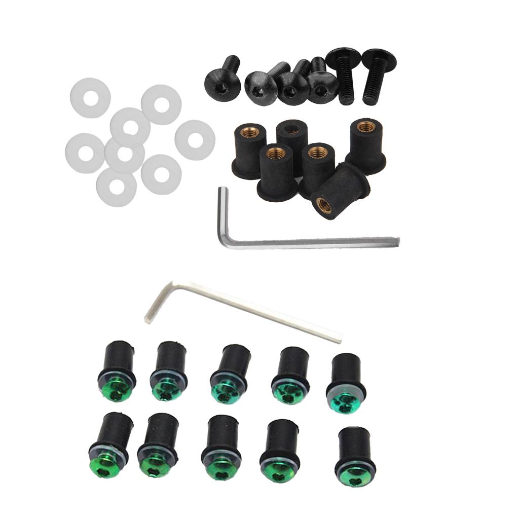 4mm + 5mm Fairing Windscreen Screw Bolt Windshield Mounting Nuts Kit Green