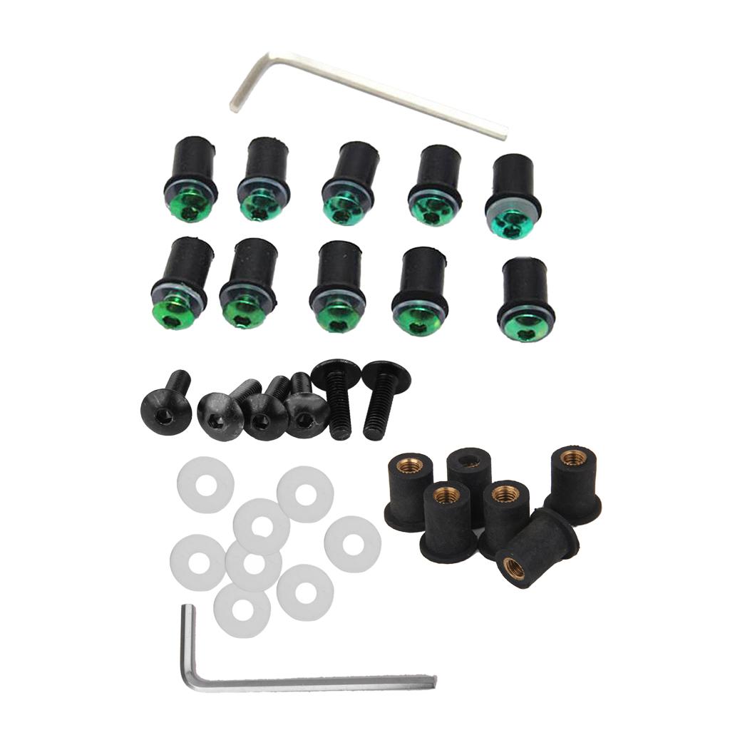 4mm + 5mm Fairing Windscreen Screw Bolt Windshield Mounting Nuts Kit Green