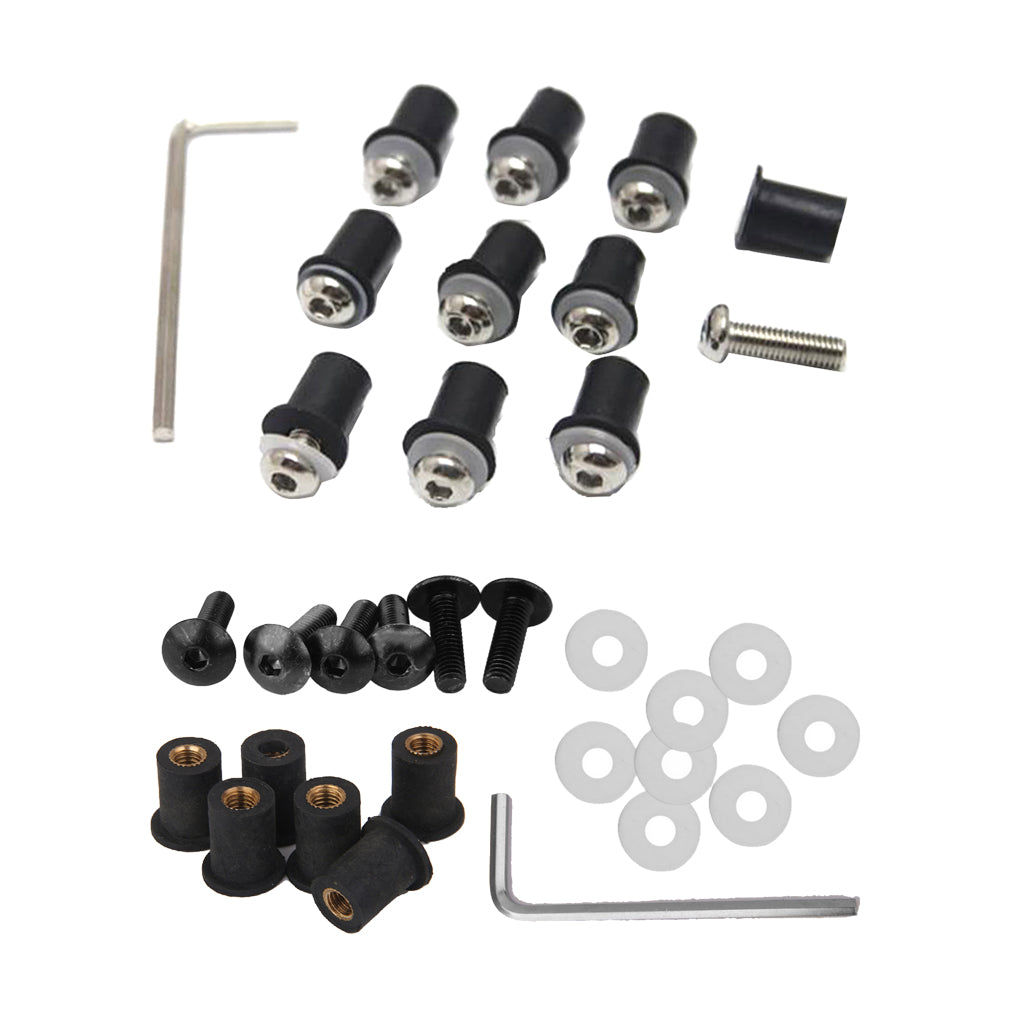 4mm + 5mm Fairing Windscreen Screw Bolt Windshield Mounting Nuts Kit Silver