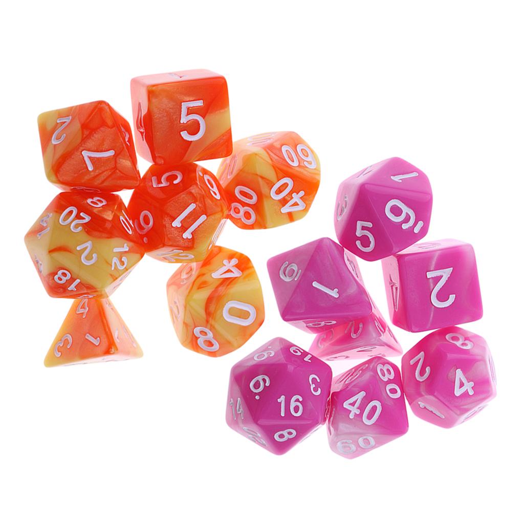 14 Pieces Multi-sided Multi-Color Polyhedral Dice Family Set for D&D Game