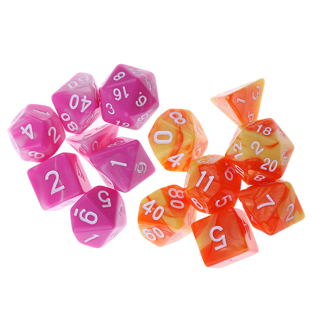 14 Pieces Multi-sided Multi-Color Polyhedral Dice Family Set for D&D Game