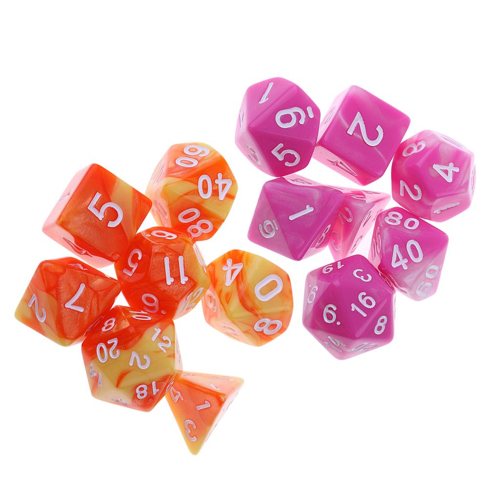 14 Pieces Multi-sided Multi-Color Polyhedral Dice Family Set for D&D Game