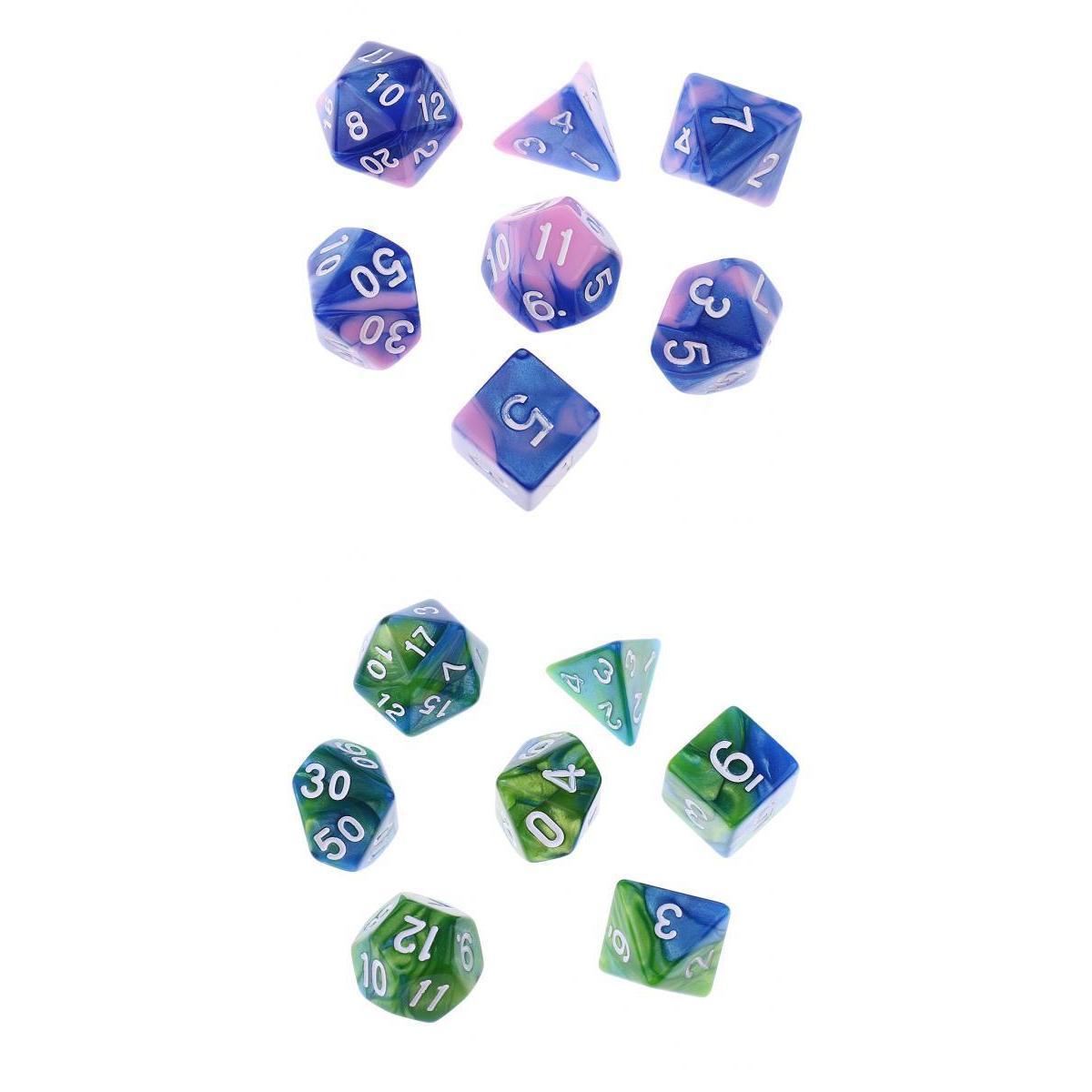 14 Pieces Multi-sided Dice Colors Polyhedral Dice Family Set for D&D Game