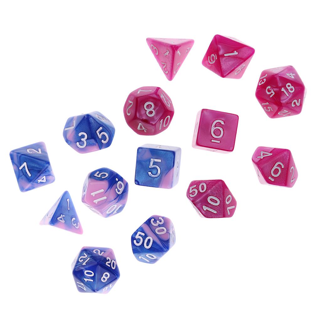 14 Pieces Multi-sided Dice Multi-color Polyhedral Dice Family for D&D Game