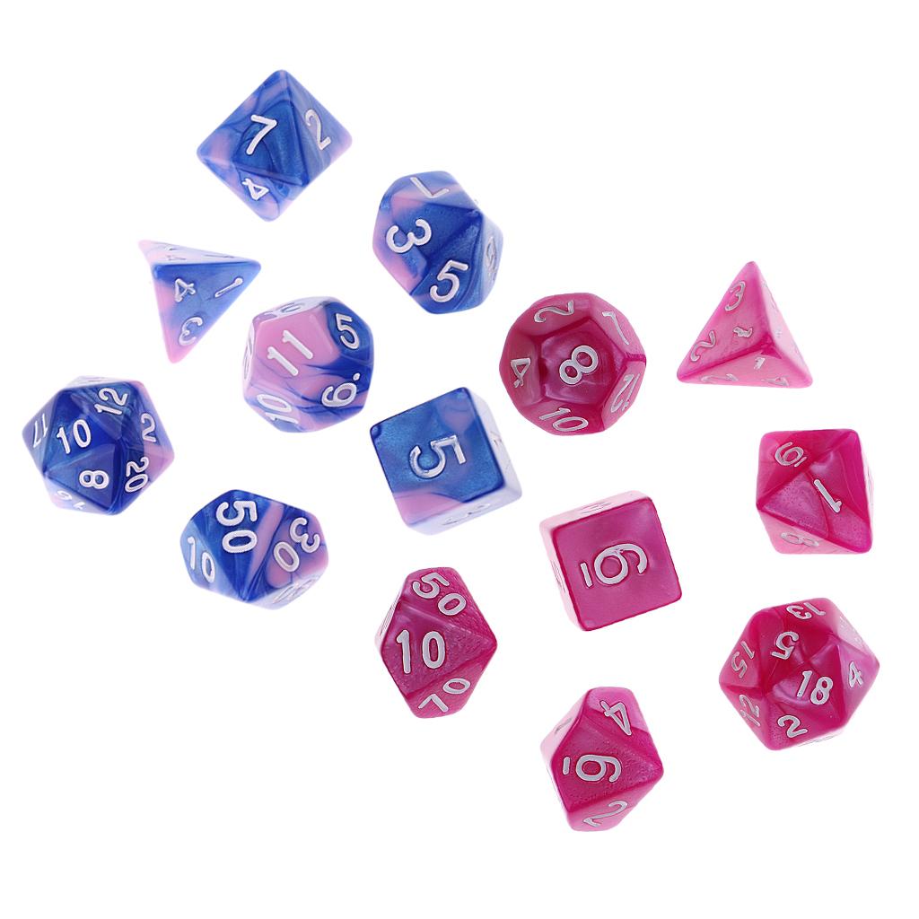 14 Pieces Multi-sided Dice Multi-color Polyhedral Dice Family for D&D Game