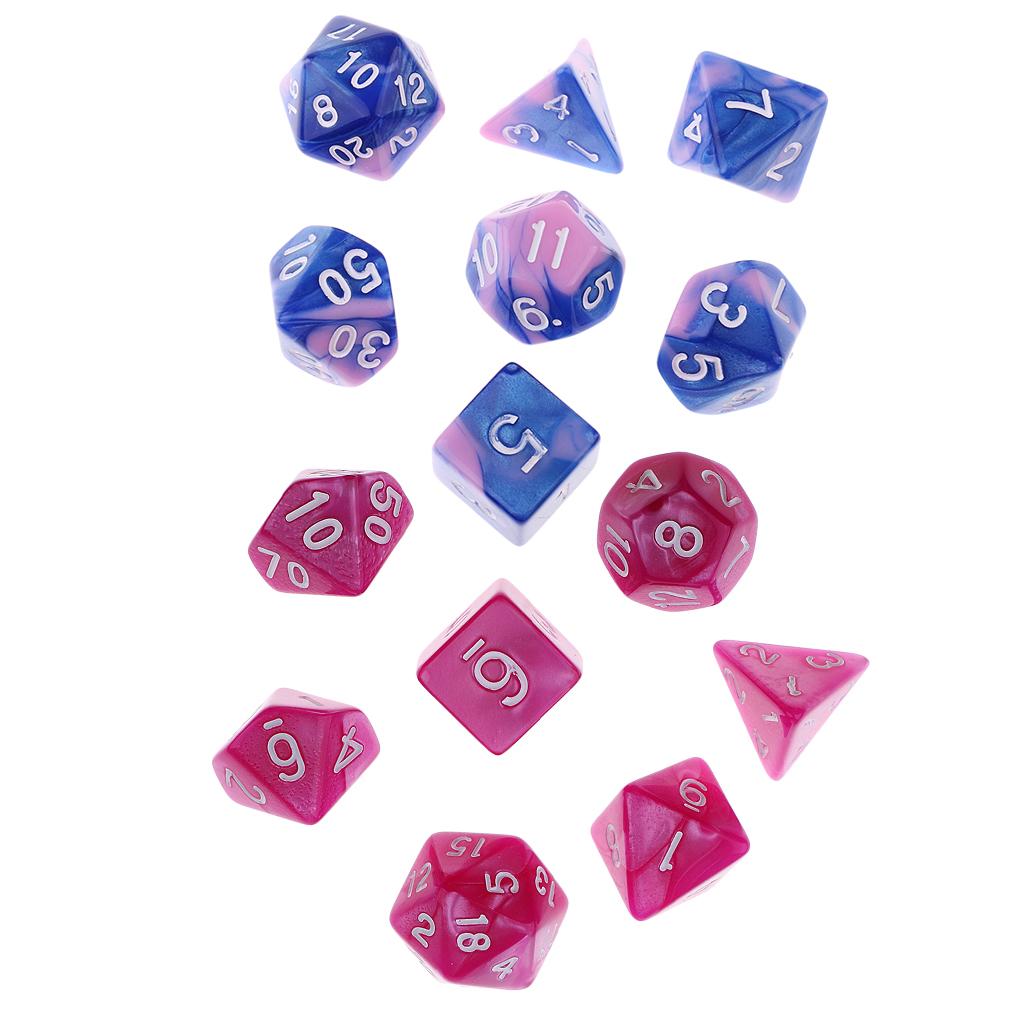 14 Pieces Multi-sided Dice Multi-color Polyhedral Dice Family for D&D Game