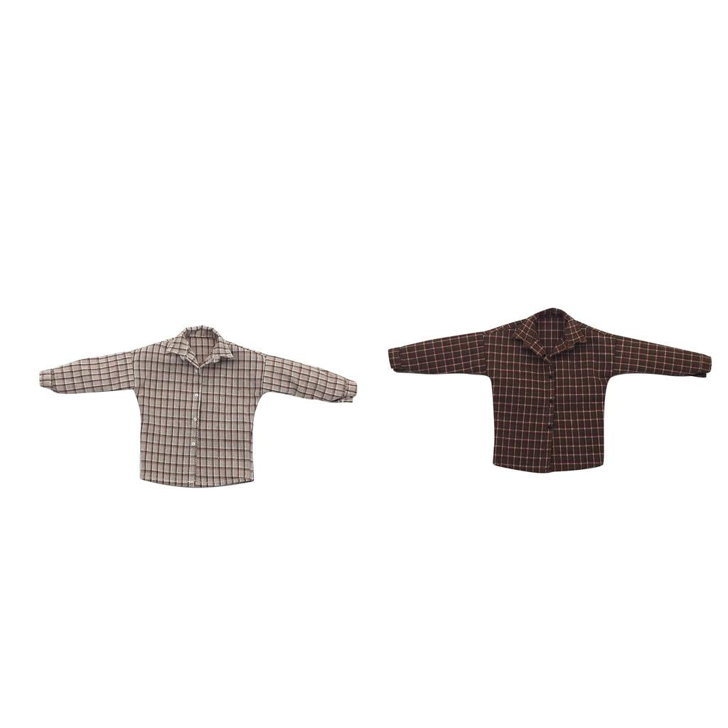 1/6 Scale Male Plaid Shirt Clothing for 12 Action Figure Brown Beige"