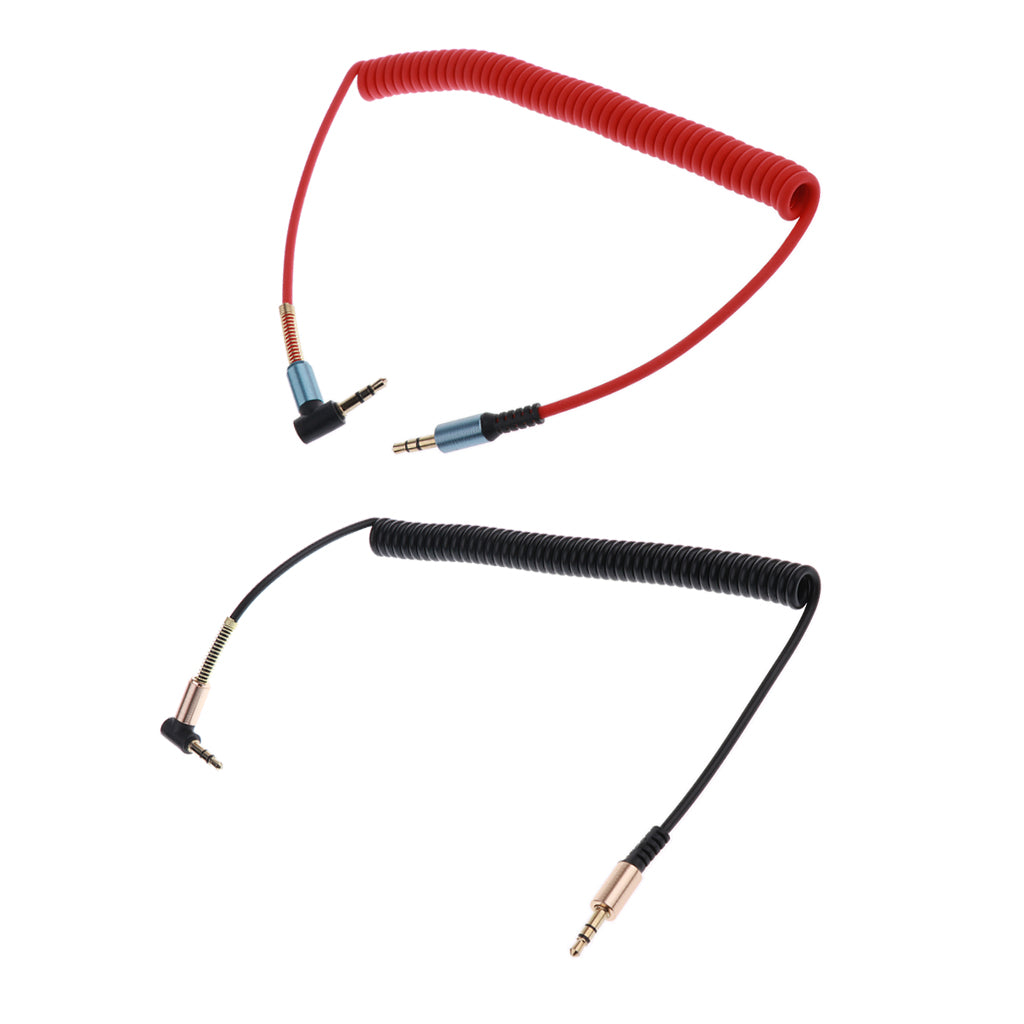 2 Pieces 3.5mm (1/8) M-M Coiled Audio Cable Wire Headphone Cable Black+Red"