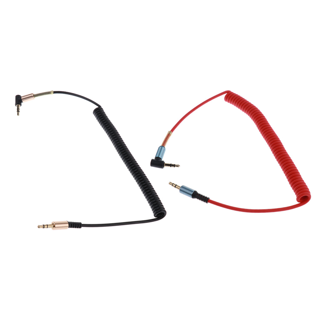 2 Pieces 3.5mm (1/8) M-M Coiled Audio Cable Wire Headphone Cable Black+Red"