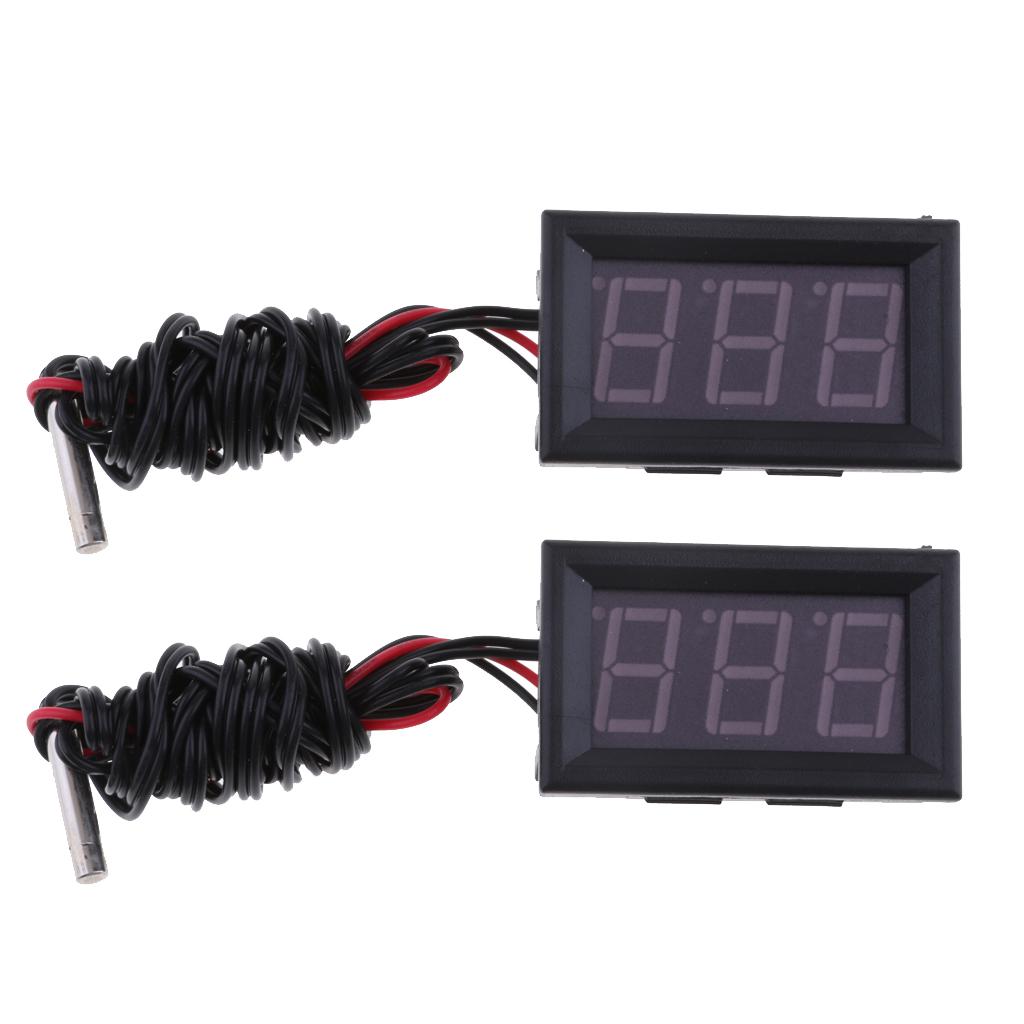 2x LED DC12V Digital Thermometer Mini Temperature Probe -50-110 Celsius Red