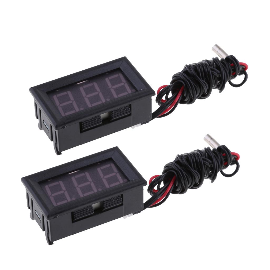 2x LED DC12V Digital Thermometer Mini Temperature Probe -50-110 Celsius Red