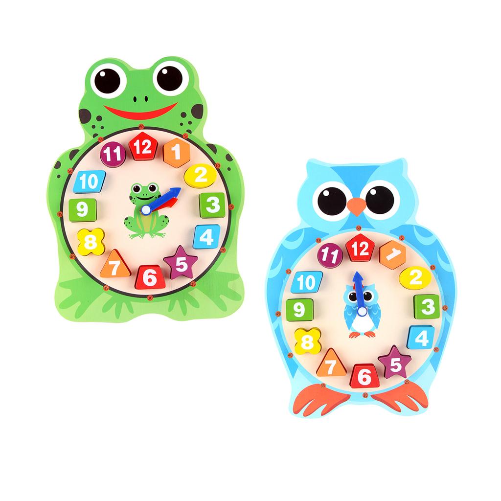 2 SETS Cartoon Wooden Clock Jigsaw Puzzle Toy for Kids/Baby Educational Fun