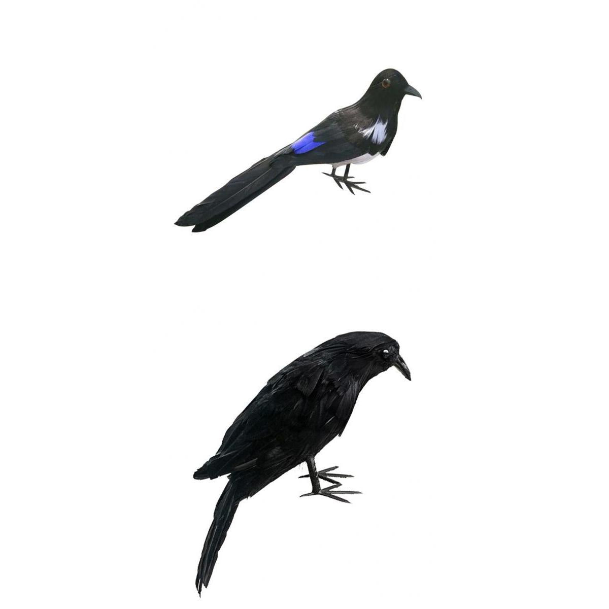 2x Artificial Realistic Birds Raven Magpie for Garden Weding Home Decoration